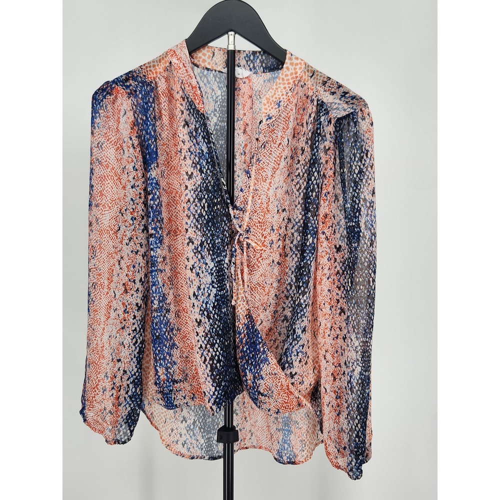 Emma & Olivia Orange Blue Snakeskin Print Tie Front Blouse ET11172-S Size M